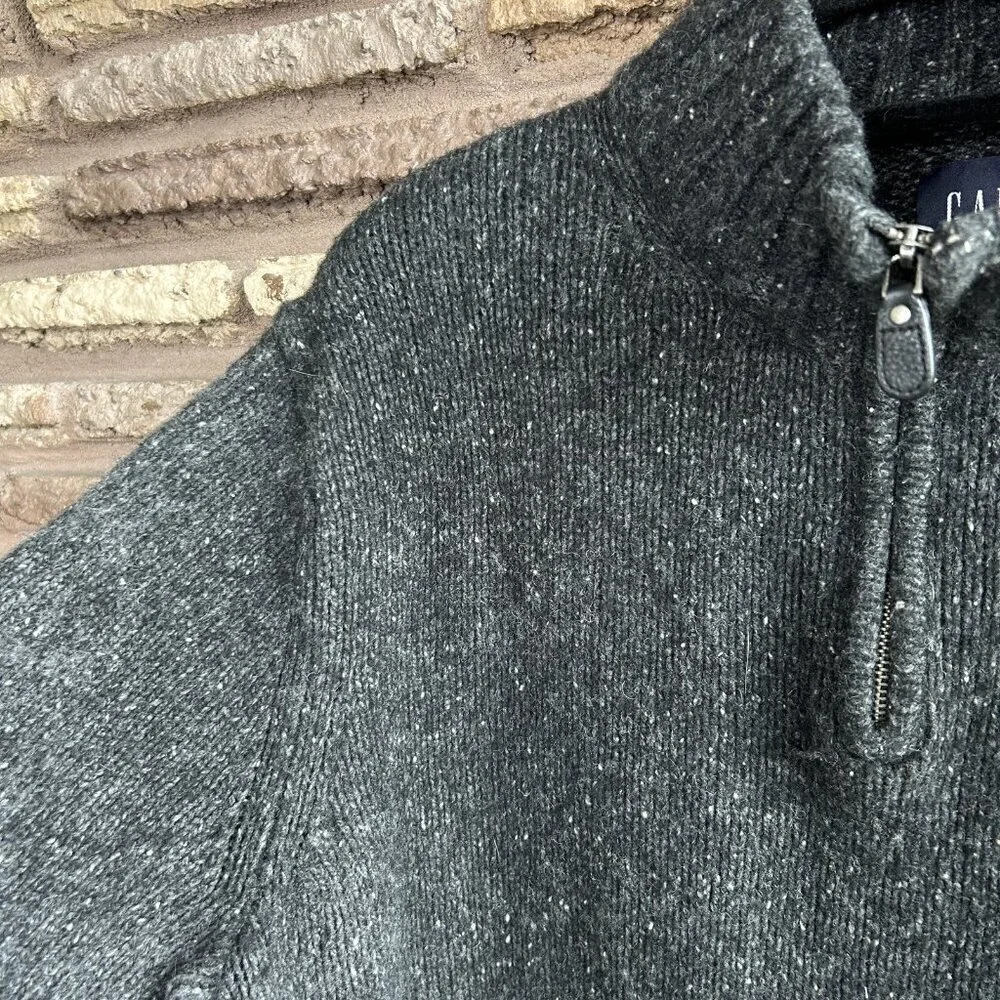 GAP Men's Rugged Gray Marl Lambswool 1/4 Zip Henley Sweater Size XL Unisex